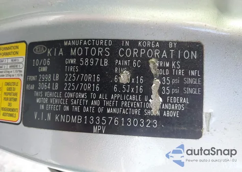 2007 Kia Sedona z USA, uszkodzony, nr VIN KNDMB133576130323